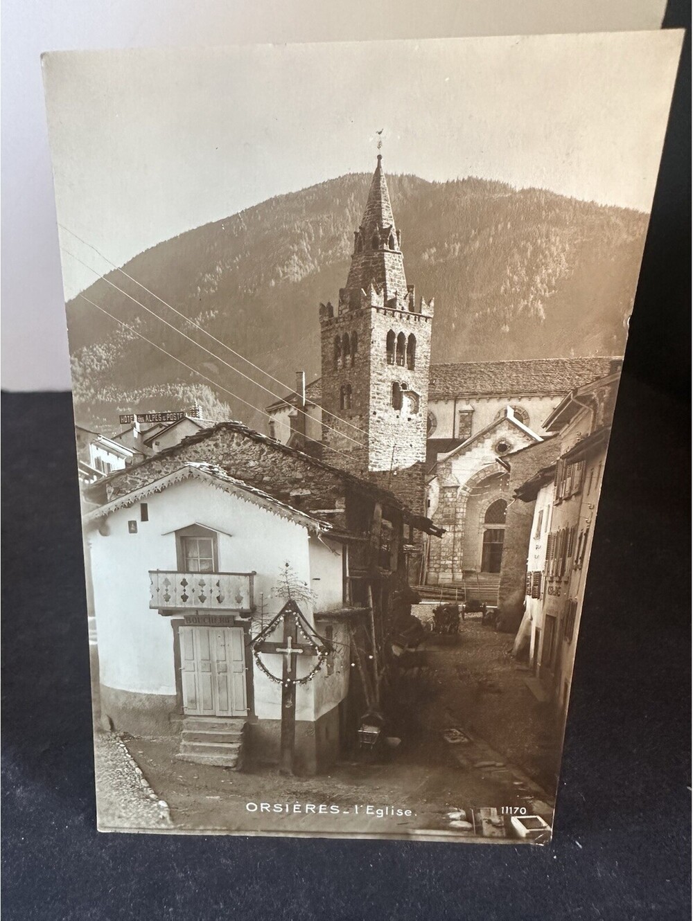 Vintage Orsieres Switzerland Postcard Church Swiss 20c William Tell Stamp